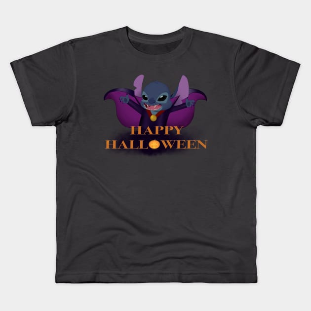 Blue Vampire Alien Happy Halloween Kids T-Shirt by talkaboutthemagic